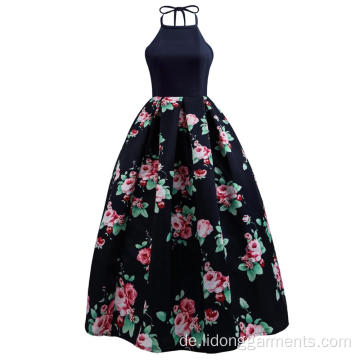 Frauen floral bedrucktes Maxikleid Halfter A-Line-Kleid